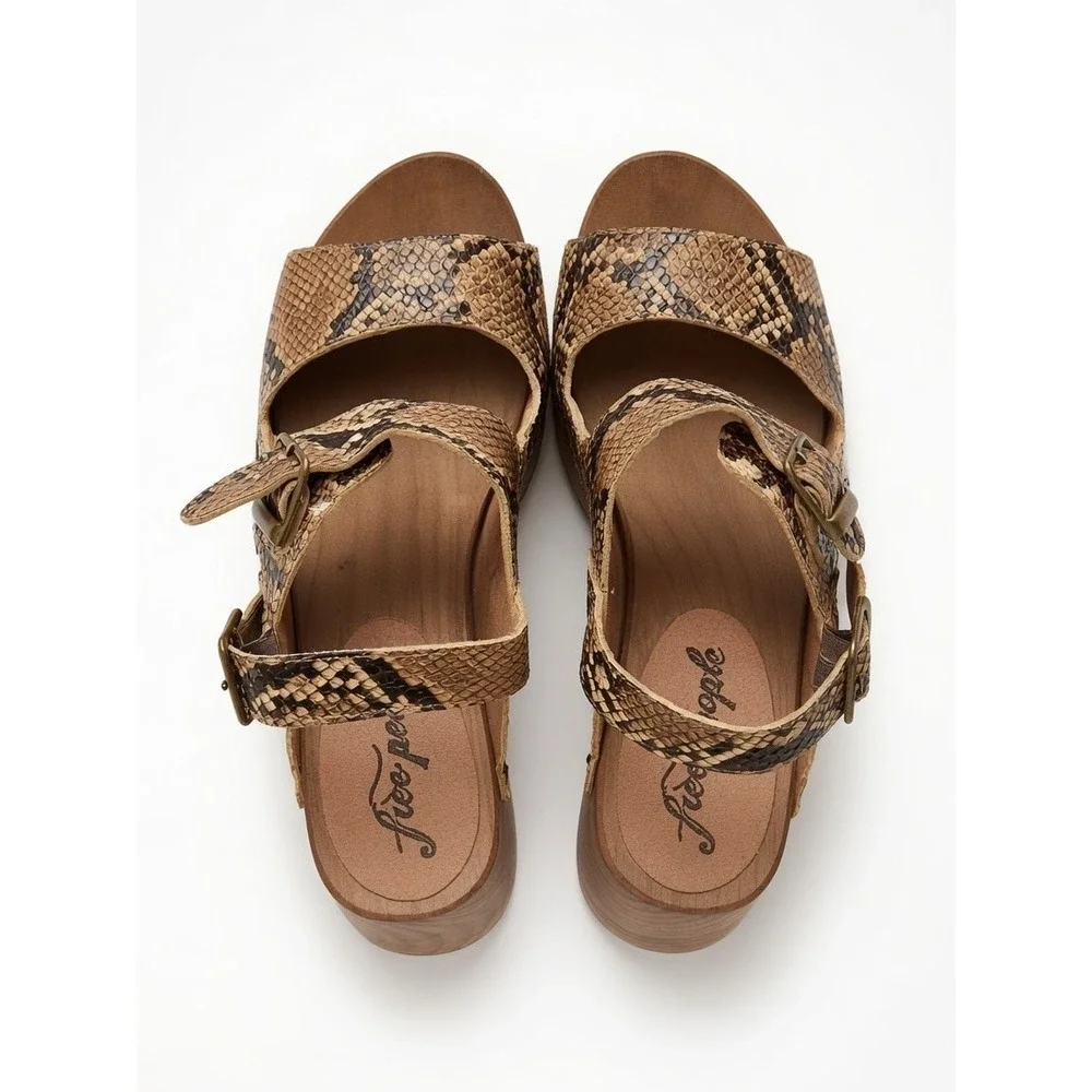 Free People Belem Sandals Women's EU 38 Snake Print Platform Clog Heels Boho